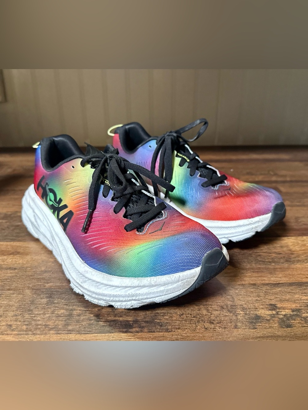 Women’s HOKA Rincon 3 Running Shoes Athletic Black/Multi Rainbow Size 7 M